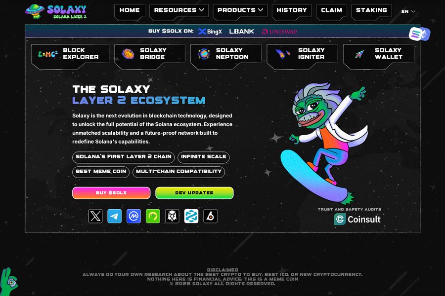 Screenshot of the Solaxy website